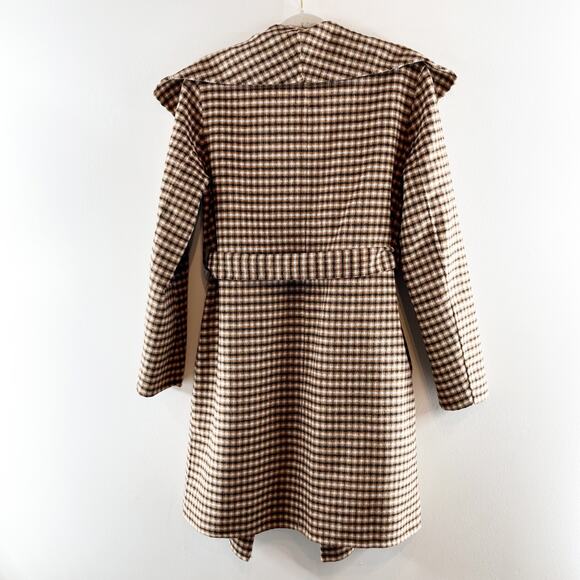 Elie Tahari Vienna Belted Wool Blend Plaid Wrap Coat Jacket Tan Small - Picture 6 of 10
